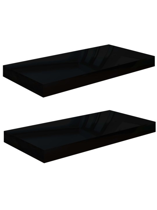 Plovoucí nástěnné police 2 ks lesklé černé 50 x 23 x 3,8 cm MDF