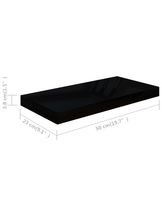 Plovoucí nástěnné police 2 ks lesklé černé 50 x 23 x 3,8 cm MDF