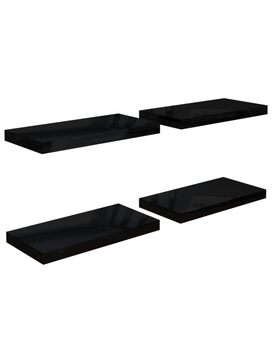 Plovoucí nástěnné police 4 ks lesklé černé 50 x 23 x 3,8 cm MDF