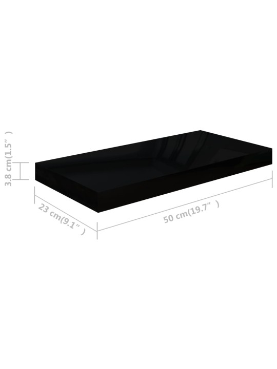Plovoucí nástěnné police 4 ks lesklé černé 50 x 23 x 3,8 cm MDF