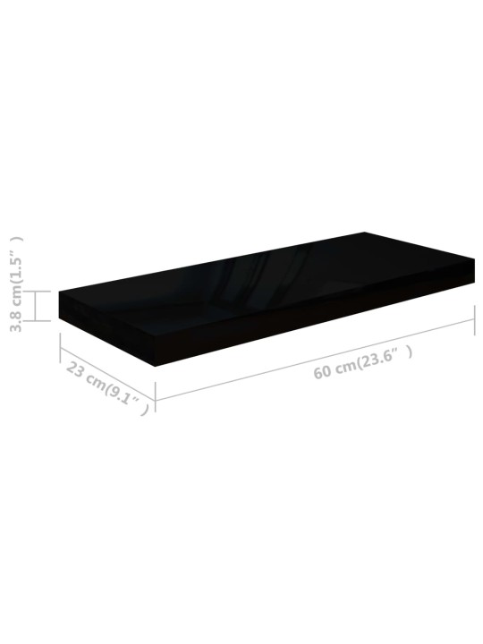Plovoucí nástěnná police černá vysoký lesk 60x23,5x3,8 cm MDF