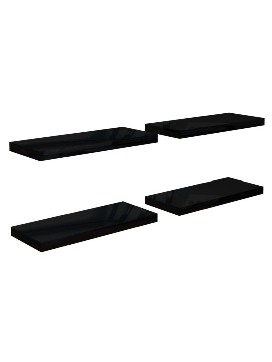 Plovoucí nástěnné police 4 ks lesklé černé 60x23,5x3,8 cm MDF