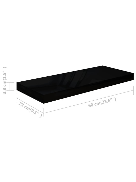 Plovoucí nástěnné police 4 ks lesklé černé 60x23,5x3,8 cm MDF