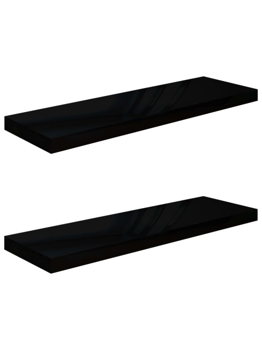 Plovoucí nástěnné police 2 ks lesklé černé 80x23,5x3,8 cm MDF