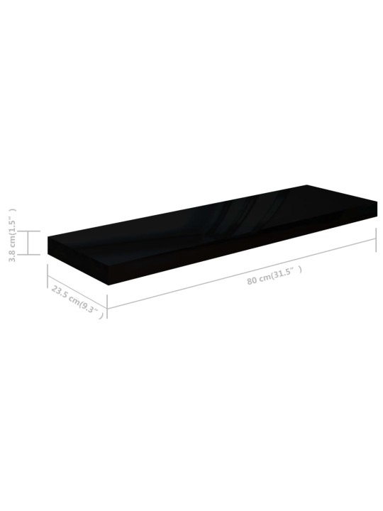 Plovoucí nástěnné police 2 ks lesklé černé 80x23,5x3,8 cm MDF