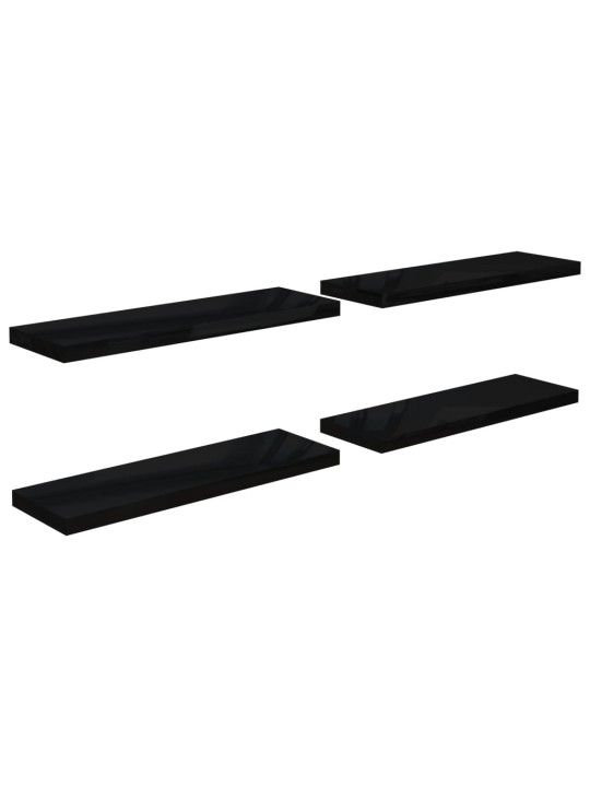Plovoucí nástěnné police 4 ks lesklé černé 80x23,5x3,8 cm MDF