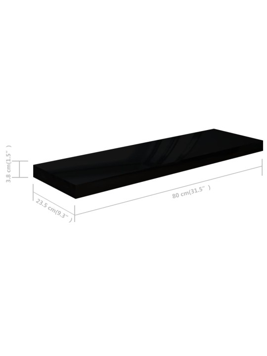 Plovoucí nástěnné police 4 ks lesklé černé 80x23,5x3,8 cm MDF