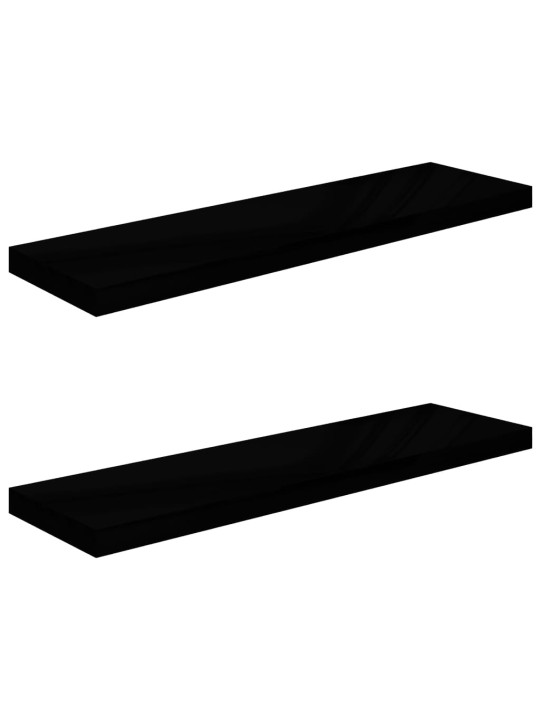 Plovoucí nástěnné police 2 ks lesklé černé 90x23,5x3,8 cm MDF