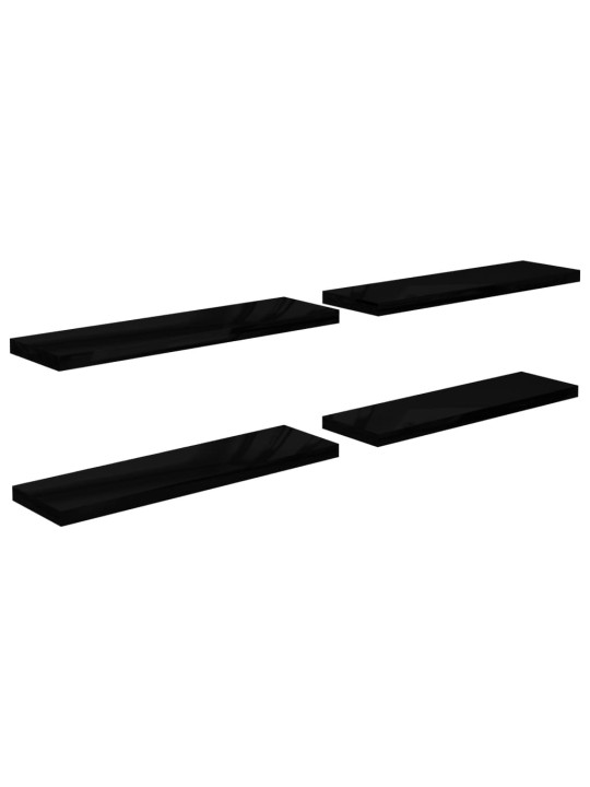 Plovoucí nástěnné police 4 ks lesklé černé 90x23,5x3,8 cm MDF