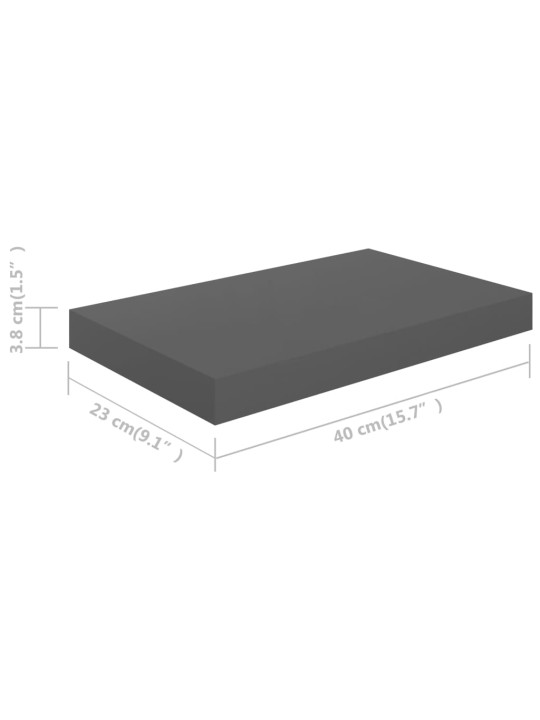 Plovoucí nástěnné police 2 ks šedé vysoký lesk 40x23x3,8 cm MDF