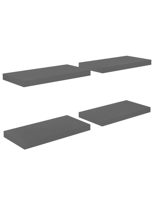 Plovoucí nástěnné police 4 ks šedé vysoký lesk 50x23x3,8 cm MDF