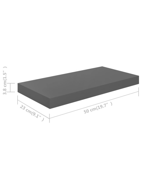 Plovoucí nástěnné police 4 ks šedé vysoký lesk 50x23x3,8 cm MDF