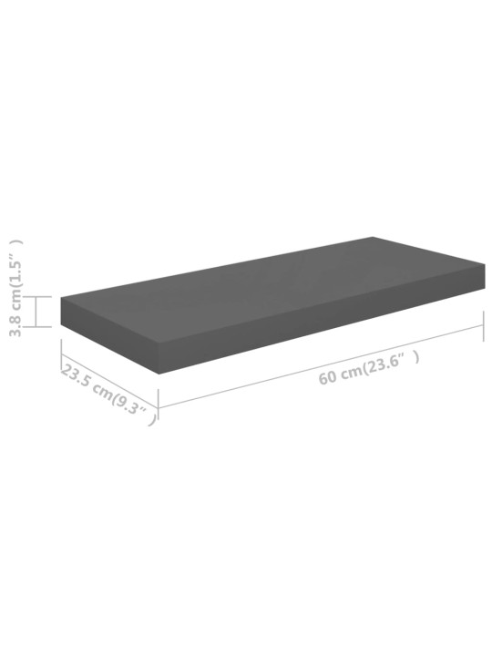 Plovoucí nástěnné police 2 ks lesklé šedé 60x23,5x3,8 cm MDF