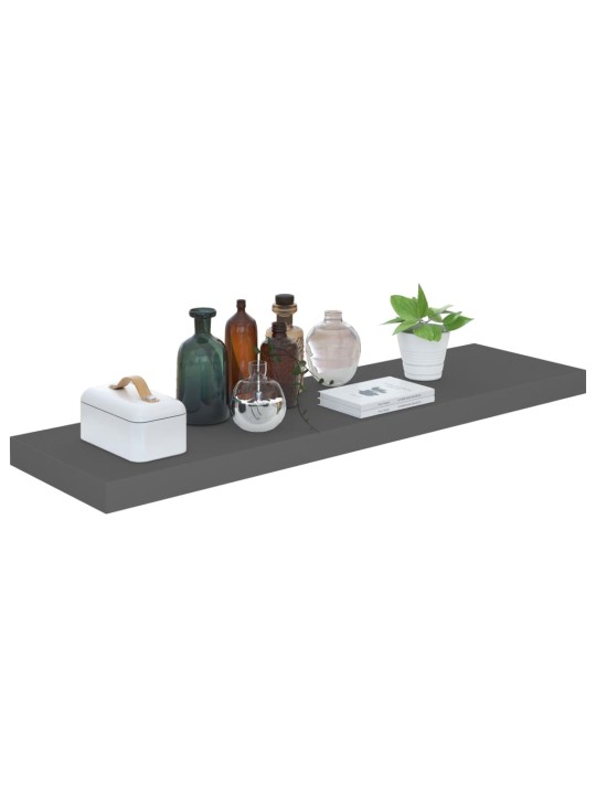 Plovoucí nástěnná police šedá vysoký lesk 90x23,5x3,8 cm MDF
