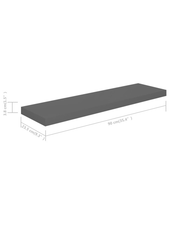 Plovoucí nástěnné police 4 ks lesklé šedé 90x23,5x3,8 cm MDF