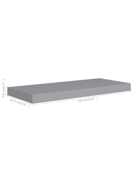 Plovoucí nástěnné police 4 ks šedé 60 x 23,5 x 3,8 cm MDF
