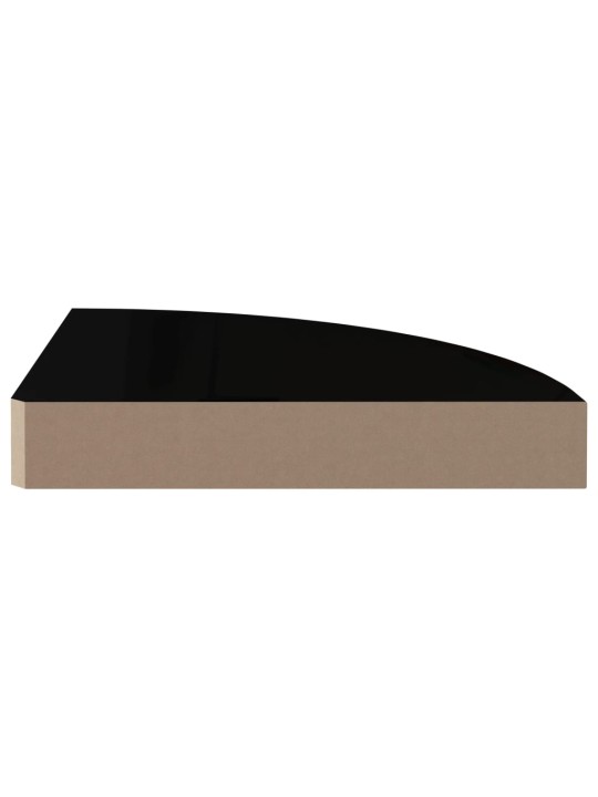 Plovoucí rohová police černá vysoký lesk 25 x 25 x 3,8 cm MDF