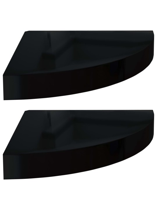 Plovoucí rohové police 2 ks černé vysoký lesk 25x25x3,8 cm MDF