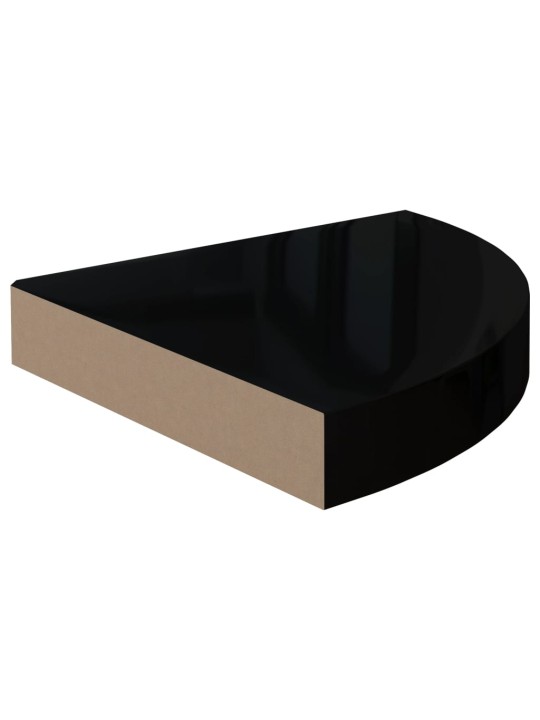 Plovoucí rohové police 2 ks černé vysoký lesk 25x25x3,8 cm MDF