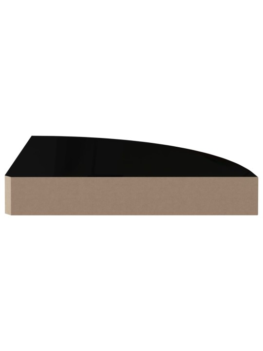 Plovoucí rohové police 2 ks černé vysoký lesk 25x25x3,8 cm MDF