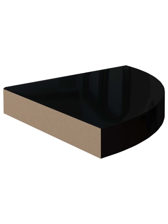 Plovoucí rohové police 4 ks černé vysoký lesk 25x25x3,8 cm MDF