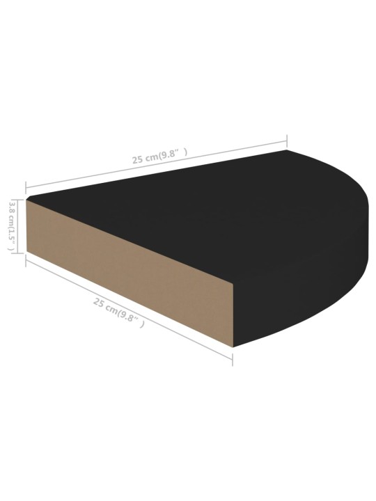 Plovoucí rohové police 2 ks černé 25 x 25 x 3,8 cm MDF