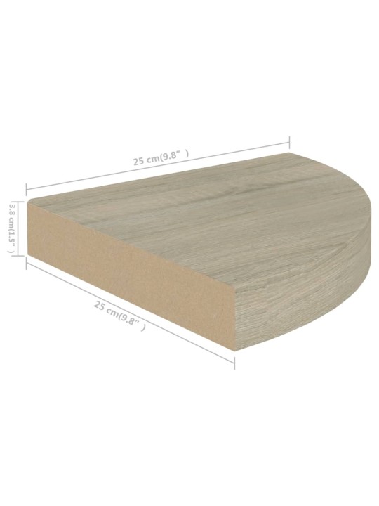 Plovoucí rohové police 4 ks dub 25 x 25 x 3,8 cm MDF