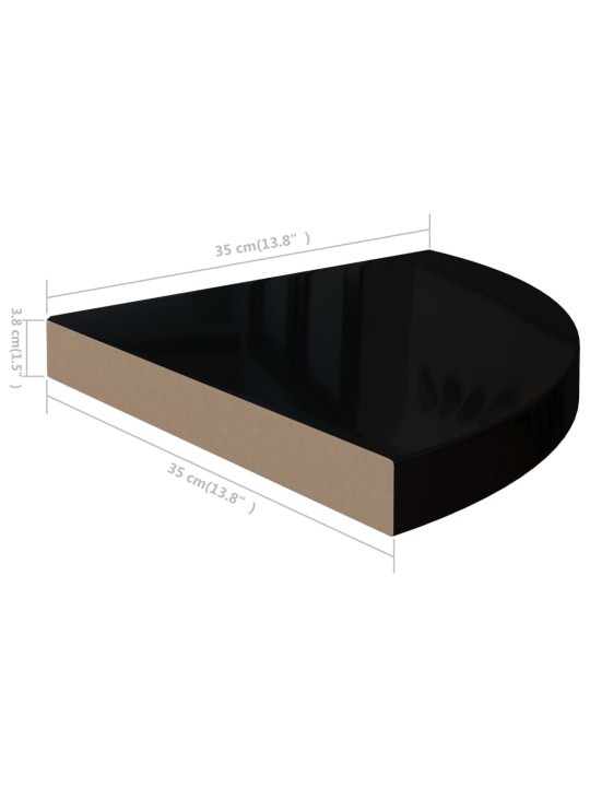 Plovoucí rohové police 4 ks černé vysoký lesk 35x35x3,8 cm MDF