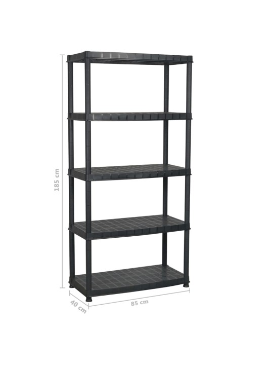 Úložný regál 5patrový černý 85 x 40 x 185 cm plast