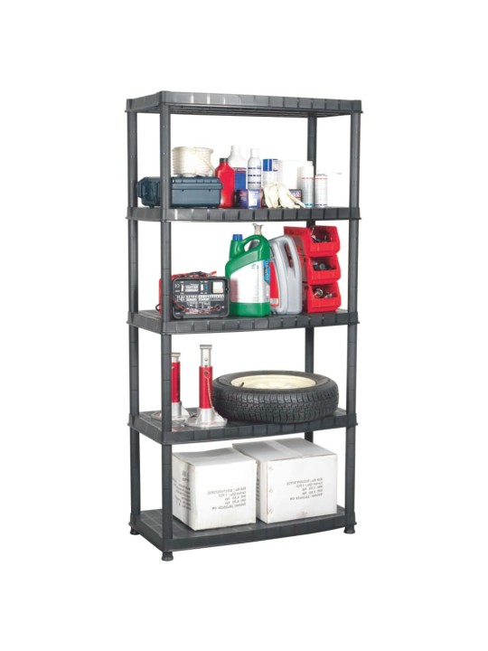 Úložný regál 5patrový černý 85 x 40 x 185 cm plast