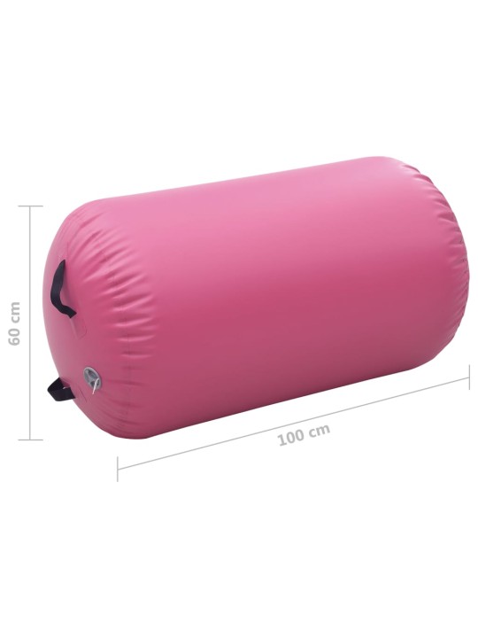 Nafukovací cvičební válec s pumpou 100 x 60 cm PVC růžový