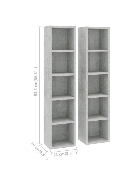 Skříňky na CD 2 ks betonově šedé 21 x 16 x 93,5 cm dřevotříska