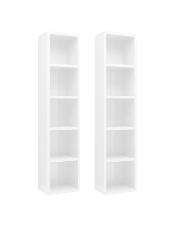 Skříňky na CD 2 ks bílé vysoký lesk 21x16x93,5 cm dřevotříska