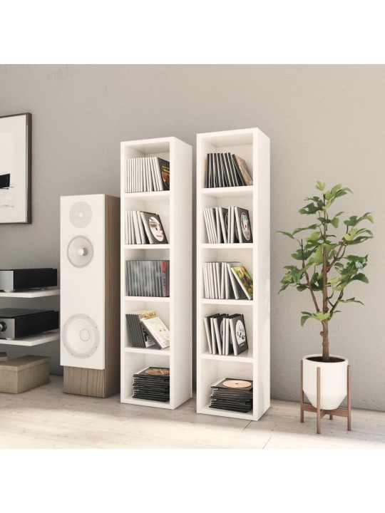 Skříňky na CD 2 ks bílé vysoký lesk 21x16x93,5 cm dřevotříska