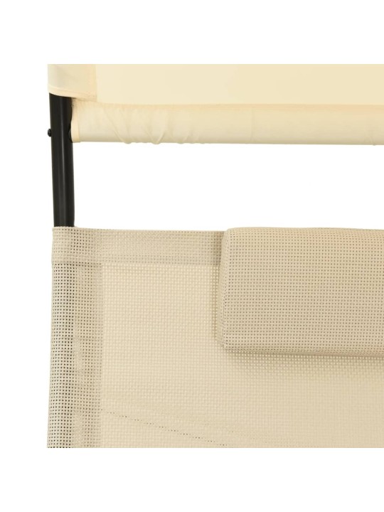 Dvojité zahradní lehátko s baldachýnem textilen krémové
