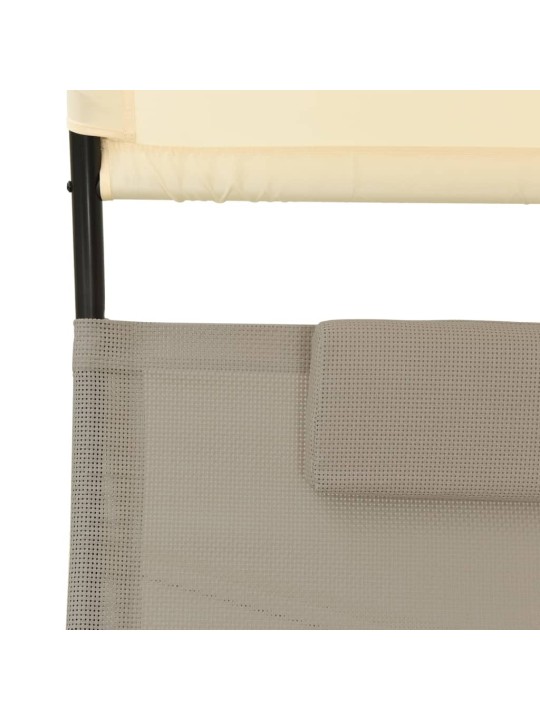 Dvojité zahradní lehátko s baldachýnem textilen taupe a krémové