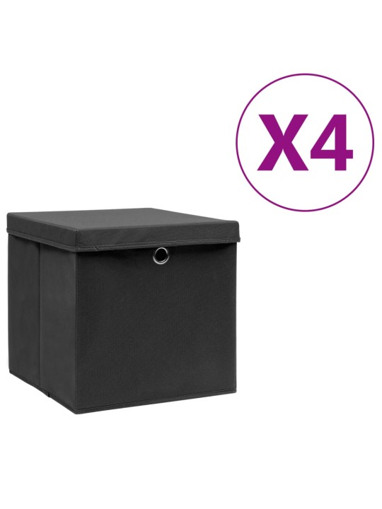 Úložné boxy s víky 4 ks 28 x 28 x 28 cm černé