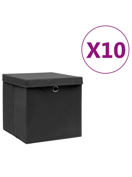 Úložné boxy s víky 10 ks 28 x 28 x 28 cm černé