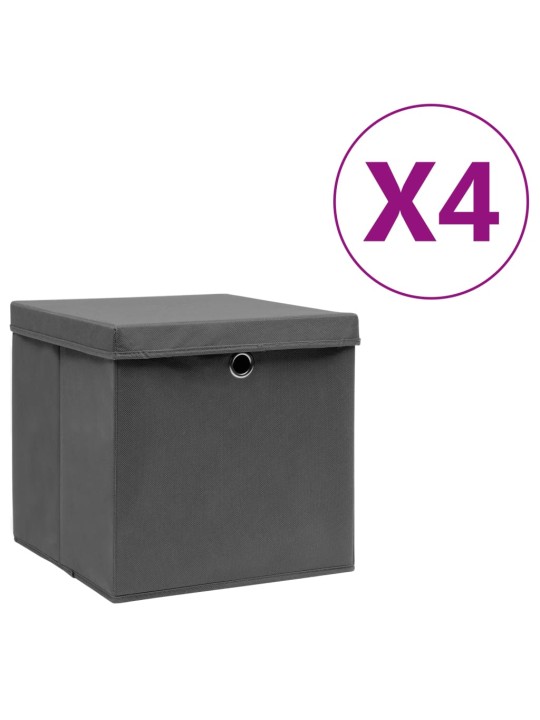 Úložné boxy s víky 4 ks 28 x 28 x 28 cm šedé