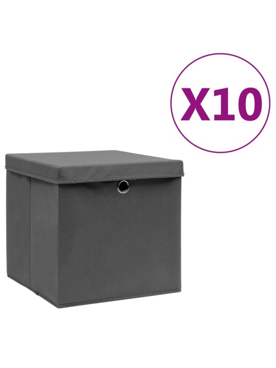 Úložné boxy s víky 10 ks 28 x 28 x 28 cm šedé