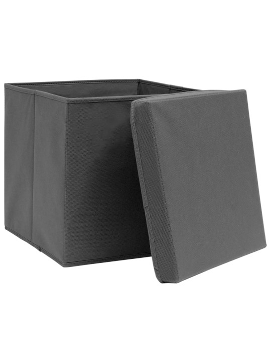 Úložné boxy s víky 10 ks 28 x 28 x 28 cm šedé