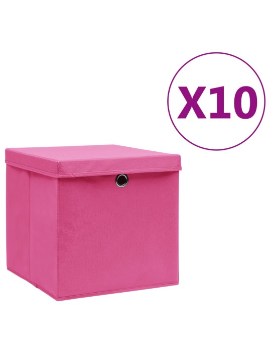 Úložné boxy s víky 10 ks 28 x 28 x 28 cm růžové
