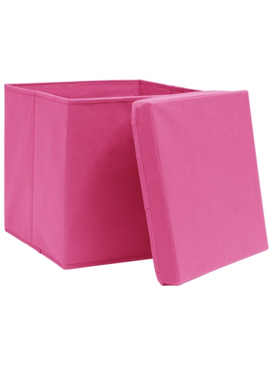Úložné boxy s víky 10 ks 28 x 28 x 28 cm růžové