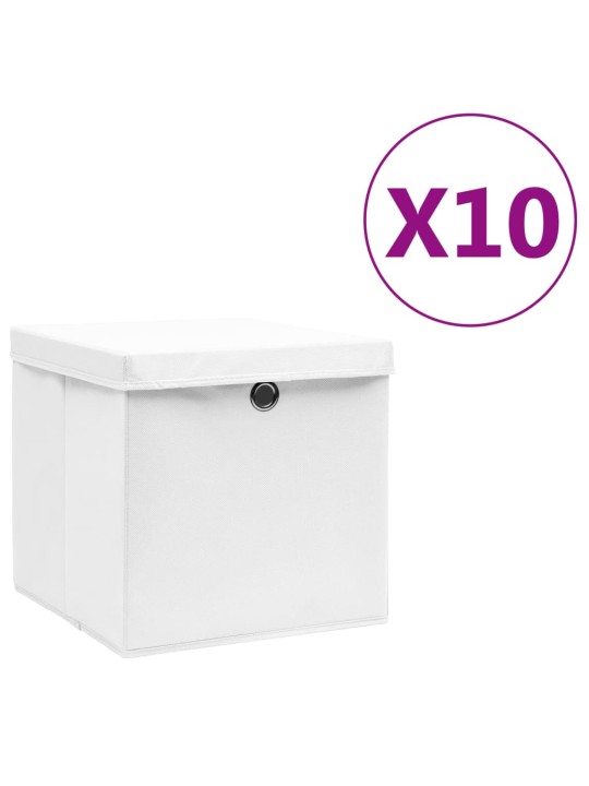 Úložné boxy s víky 10 ks 28 x 28 x 28 cm bílé