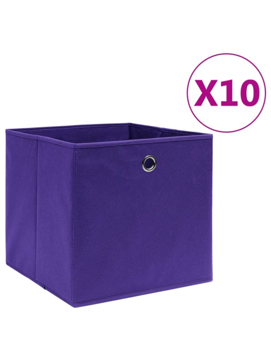 Úložné boxy 10 ks netkaná textilie 28 x 28 x 28 cm fialové