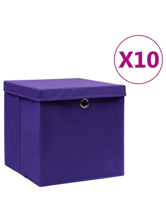 Úložné boxy s víky 10 ks 28 x 28 x 28 cm fialové