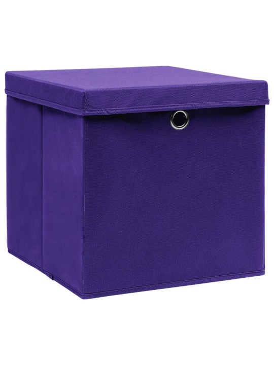 Úložné boxy s víky 10 ks 28 x 28 x 28 cm fialové