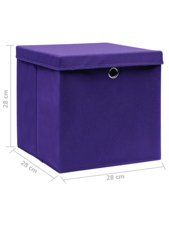 Úložné boxy s víky 10 ks 28 x 28 x 28 cm fialové