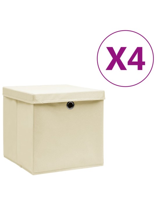 Úložné boxy s víky 4 ks 28 x 28 x 28 cm krémové