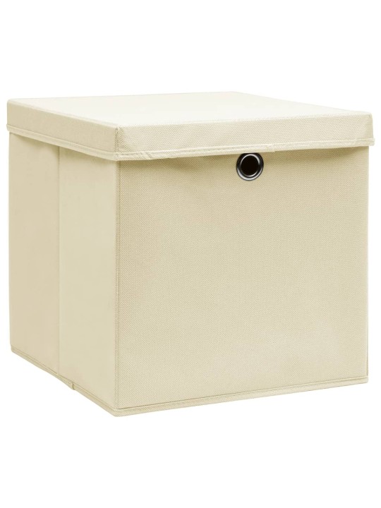 Úložné boxy s víky 4 ks 28 x 28 x 28 cm krémové